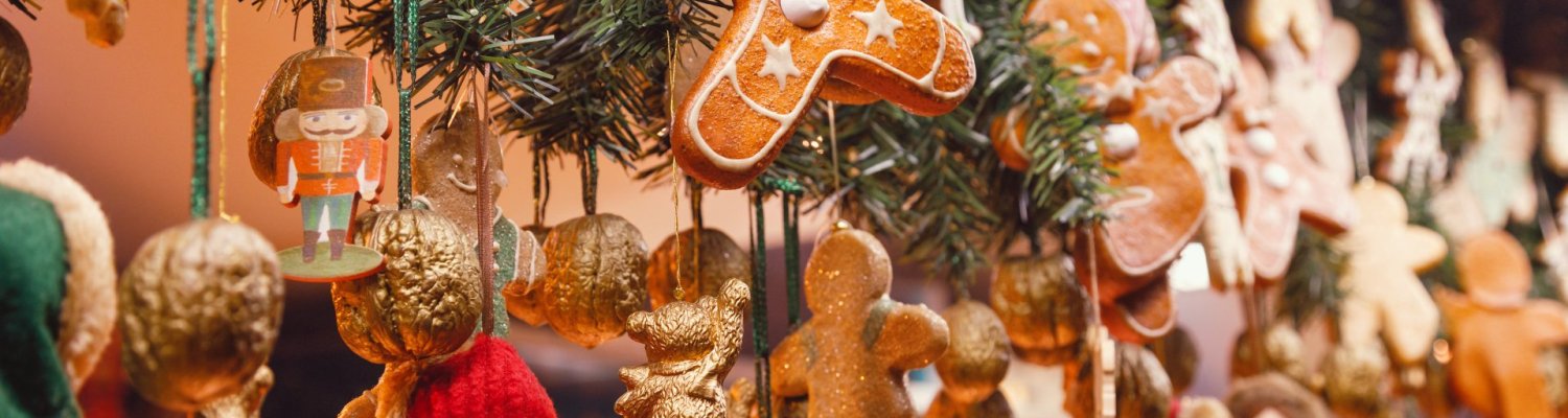 Christmas decorations at Christmas market stall in Berlin Germany